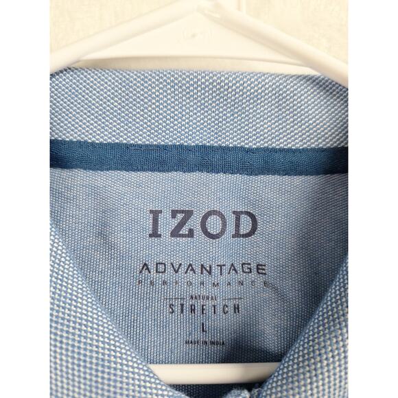 Izod Size L Men Advantage Performance Stretch Polo Shirt Blue Short Sleeve - Picture 4 of 5